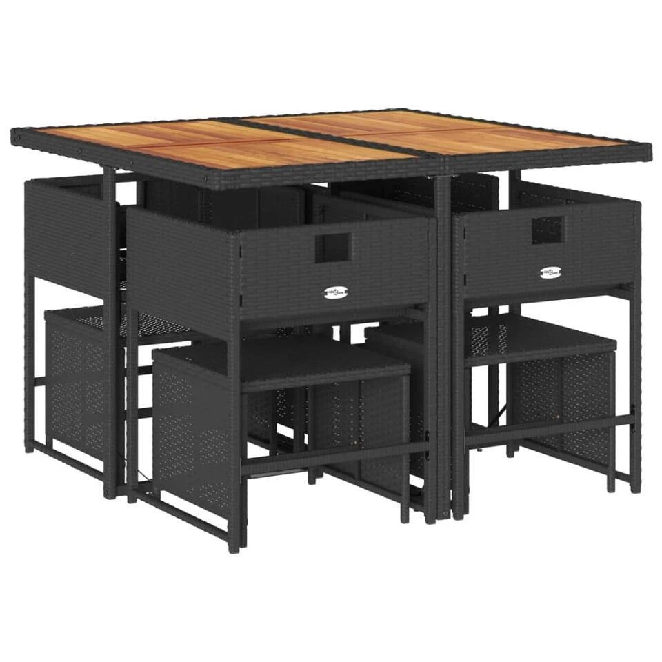 VidaXL - 9-delige Tuinset Wit Kussens 4 Krukken - Zwart Poly Rattan - 110x106 Cm 6 VidaXL - 9-delige Tuinset Wit Kussens 4 Krukken - Zwart Poly Rattan - 110x106 Cm - Afbeelding 4