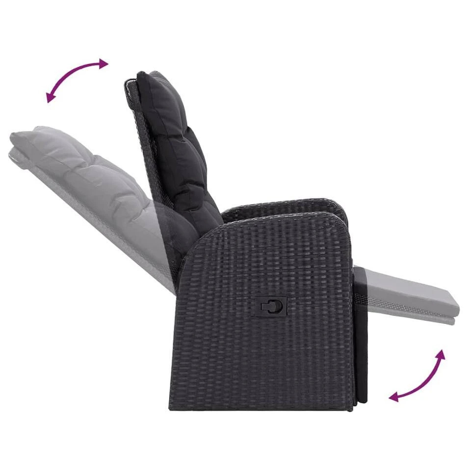 VidaXL - Tuinstoelen - Zwart - Poly Rattan - 2 Stuks - Verstelbaar - Met Kussens 11 VidaXL - Tuinstoelen - Zwart - Poly Rattan - 2 Stuks - Verstelbaar - Met Kussens - Afbeelding 9