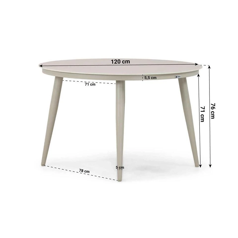 Tuinset Ronde Tuintafels 4 Personen 120 Cm Aluminium/Rope Taupe Coco 16 Tuinset Ronde Tuintafels 4 Personen 120 Cm Aluminium/Rope Taupe Coco - Afbeelding 14