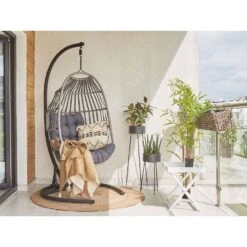 Beliani Hangstoel SESIA - Grijs Polyester, Pe Rotan -VIDAXL Winkel d4ab082dc1fe4b84819f1349bc85b944