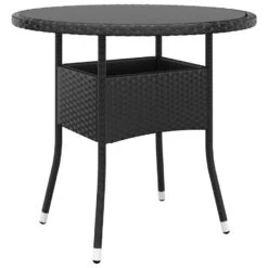 VidaXL - 5-delige Tuinset Met Kussens Zwart - Poly Rattan En Glas - ø 80 Cm -VIDAXL Winkel d7e19e6d66b6478382901fc3d7861772