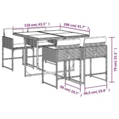 VidaXL - 5-delige Tuinset Wit Kussens - Zwart - PE Rattan En Glas - 110x106 Cm -VIDAXL Winkel db64d1acc35341f7b034296faef4775c
