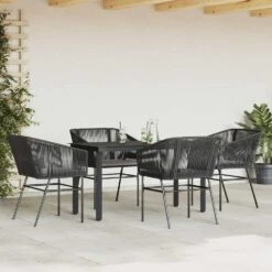 VidaXL - 5-delige Tuinset Grijs Kussens - Zwart PE Rattan En Staal - 140x70 Cm -VIDAXL Winkel e327ce98d64a4ec687056bf787b4c9d5