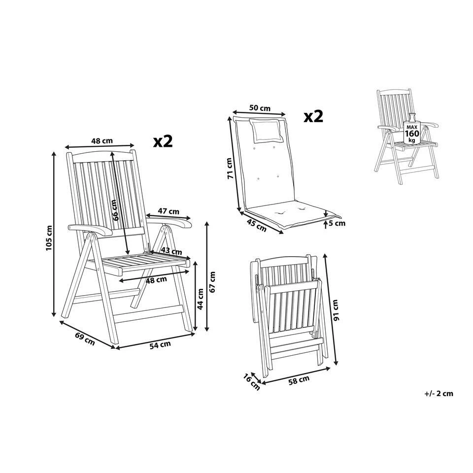 Beliani Inklapbare Tuinmeubels TOSCANA - Donkere Houtkleur Acaciahout 4 Beliani Inklapbare Tuinmeubels TOSCANA - Donkere Houtkleur Acaciahout - Afbeelding 2