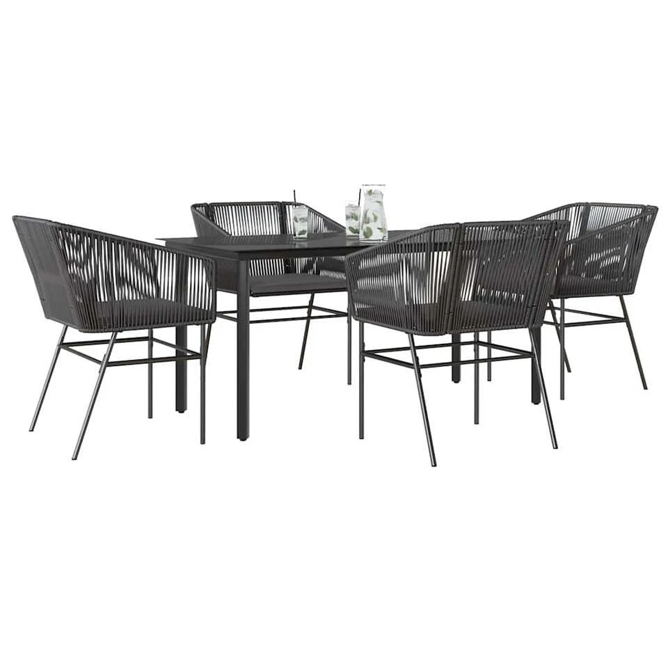 VidaXL - 5-zits Tuinset Grijs Kussens - Zwart PE Rattan En Staal - 160x80 Cm 4 VidaXL - 5-zits Tuinset Grijs Kussens - Zwart PE Rattan En Staal - 160x80 Cm - Afbeelding 2